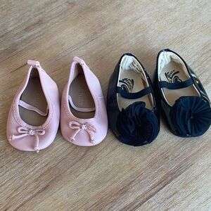 TWO pairs of baby girl shoes pink and black sz 0-3 mos